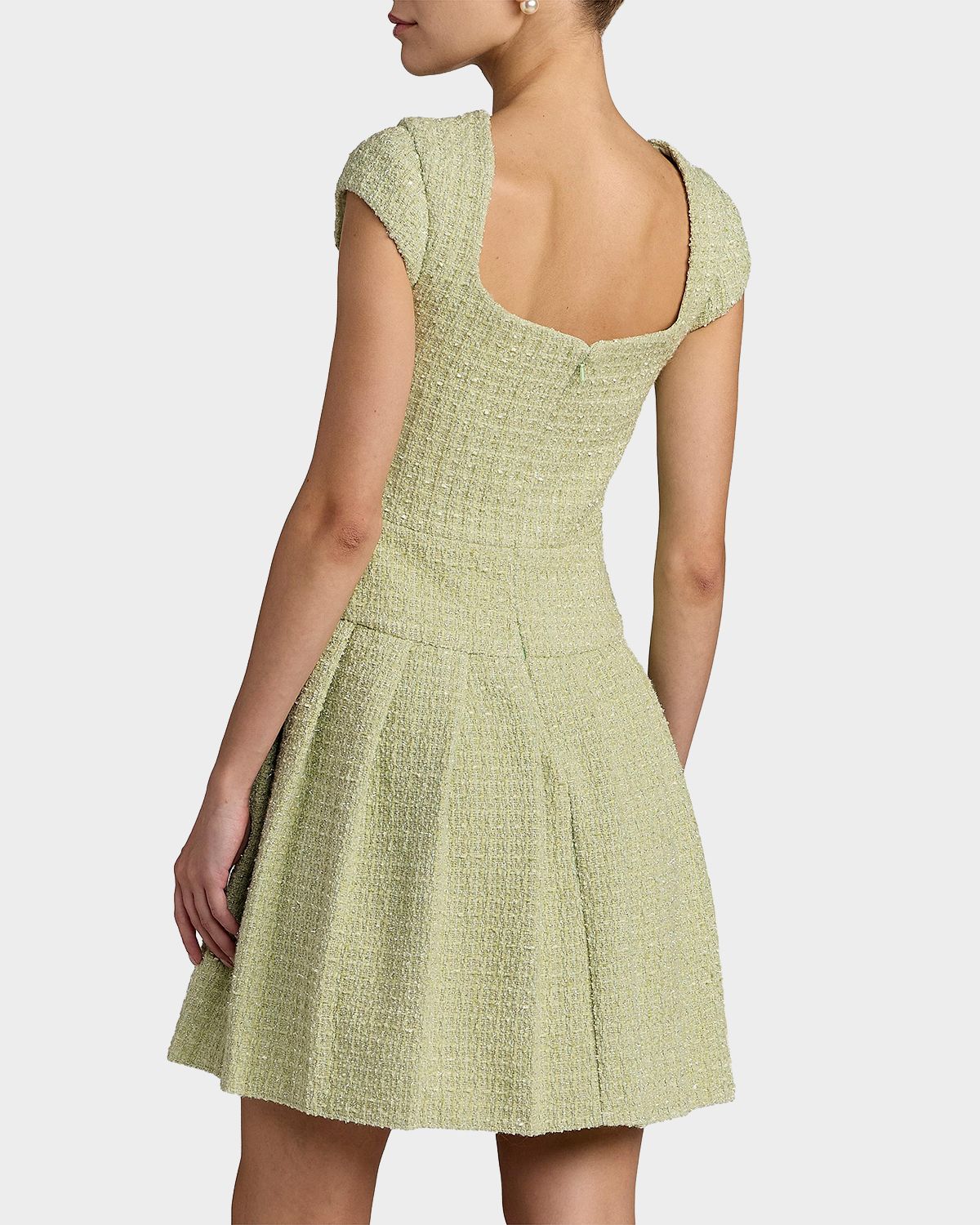 Mac Duggal Bouclé Pleated Square-Neck Minidress