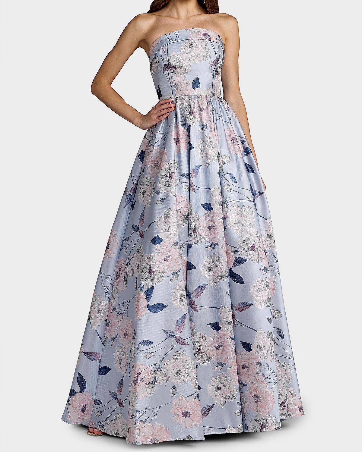 Mac Duggal Floral Brocade Strapless Ball Gown