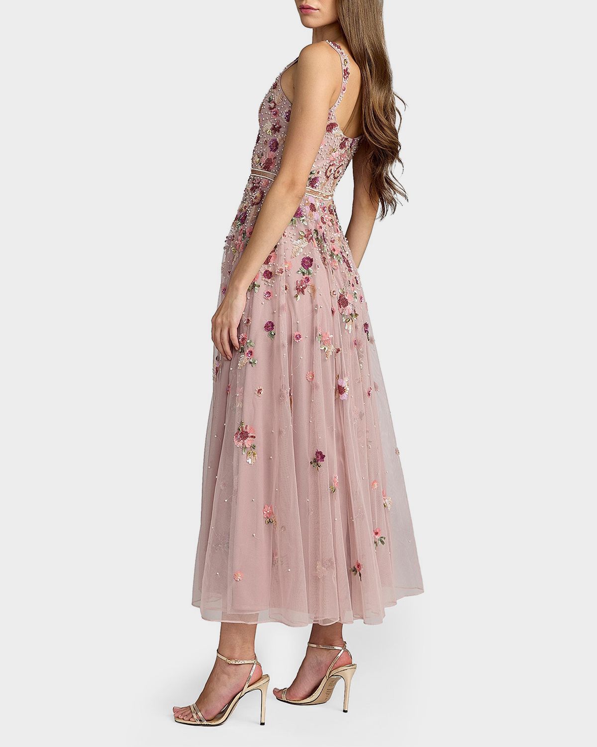 Mac Duggal Floral Embellished Scoopneck Midi-Dress