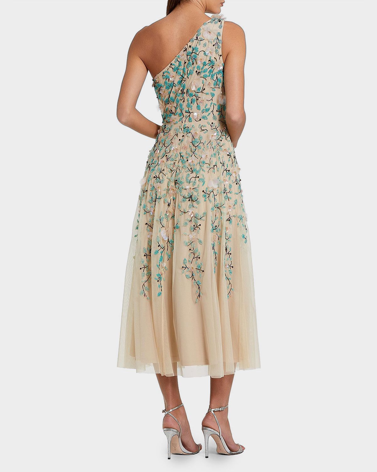 Mac Duggal Embellished Floral Mesh One-Shoulder Midi-Dress | Thumbnail 3