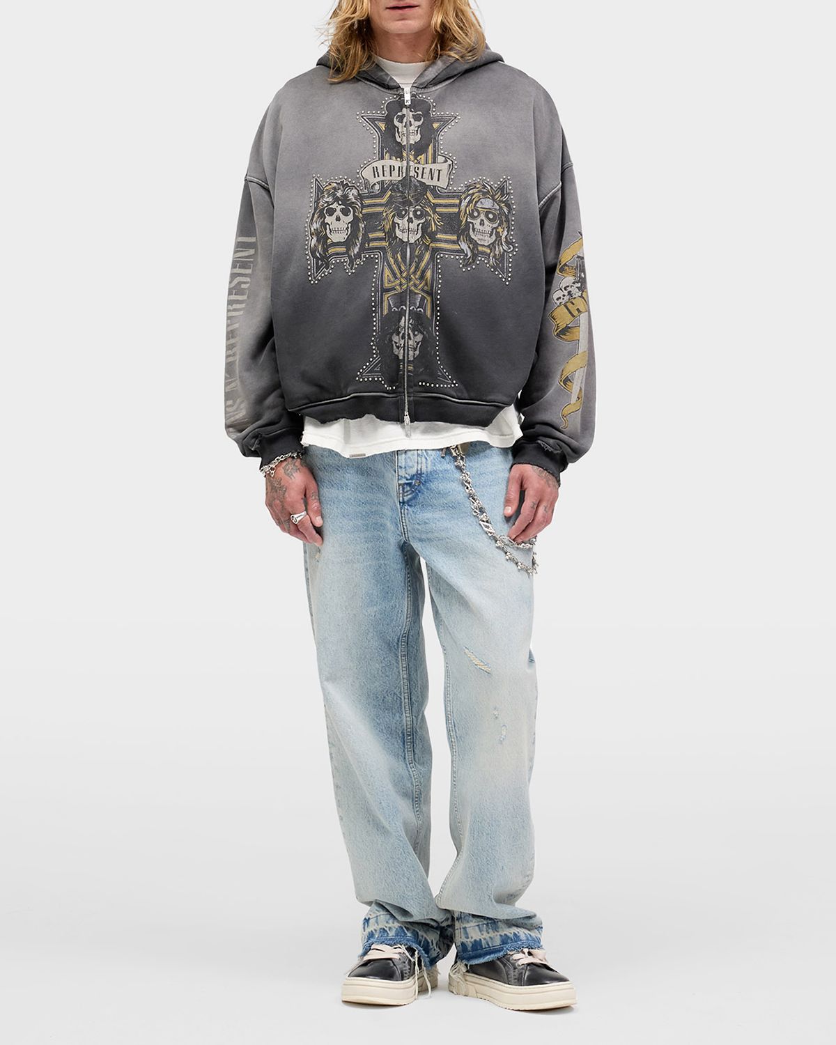 REPRESENT x Guns N' Roses Men 's Cross Zip Through Hoodie