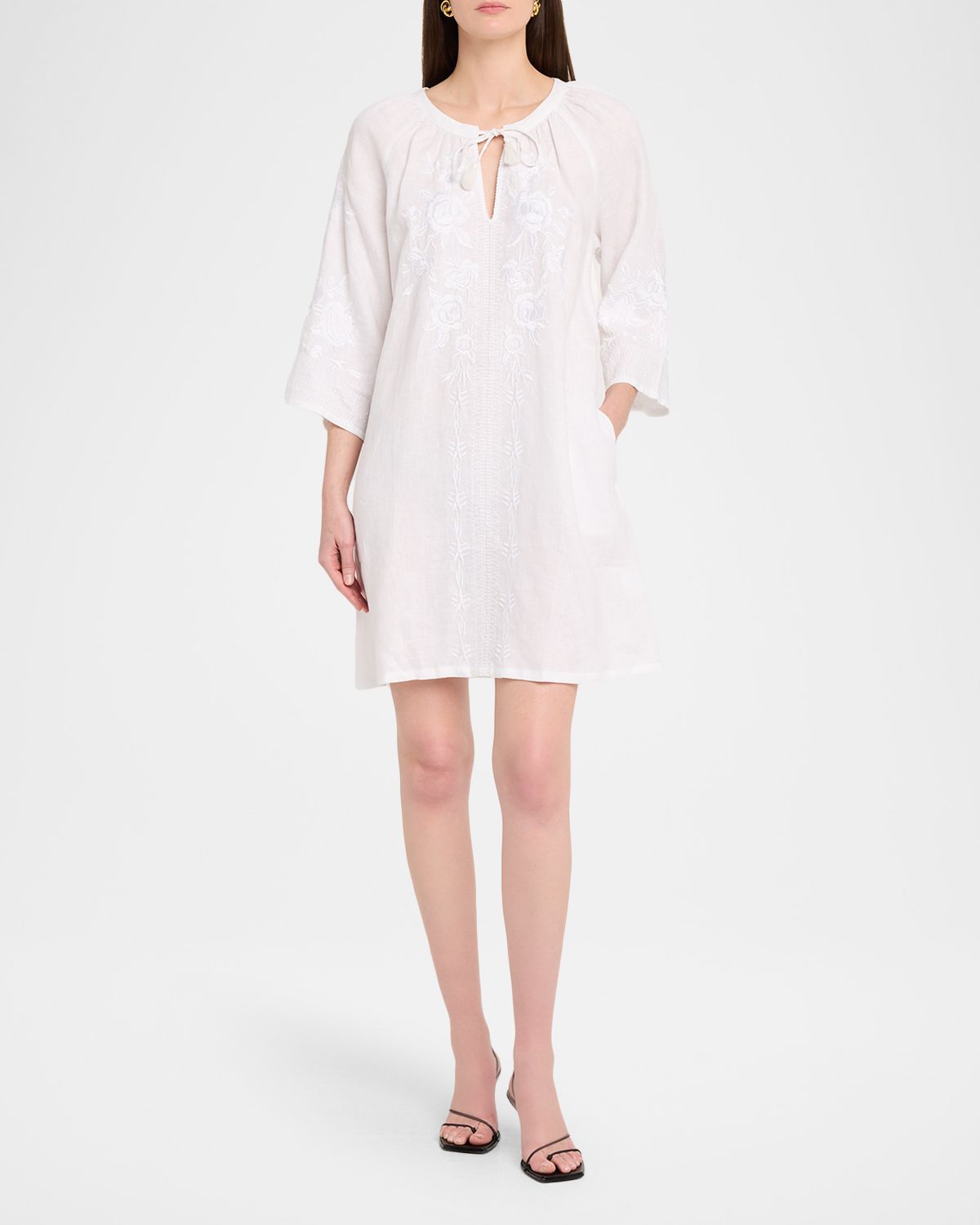 Johnny Was Floral-Embroidered Mini Shift Dress