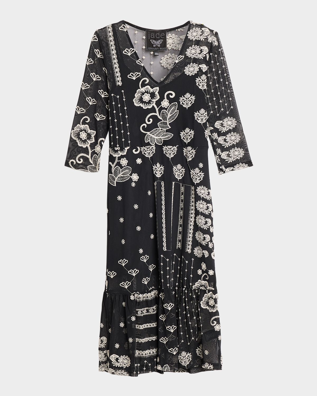 Johnny Was Wynona Patchwork Embroidered Midi Dress