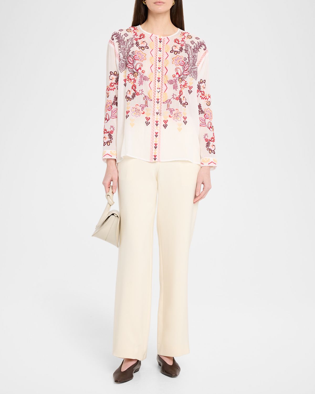 Johnny Was Karol Floral-Embroidered Shirt
