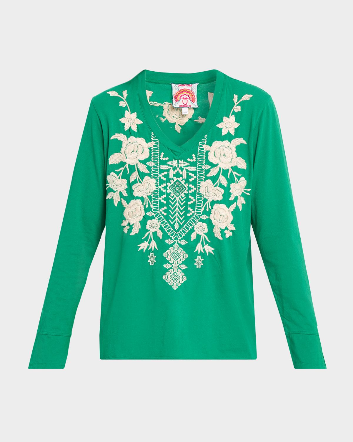 Johnny Was Floral-Embroidered Tee