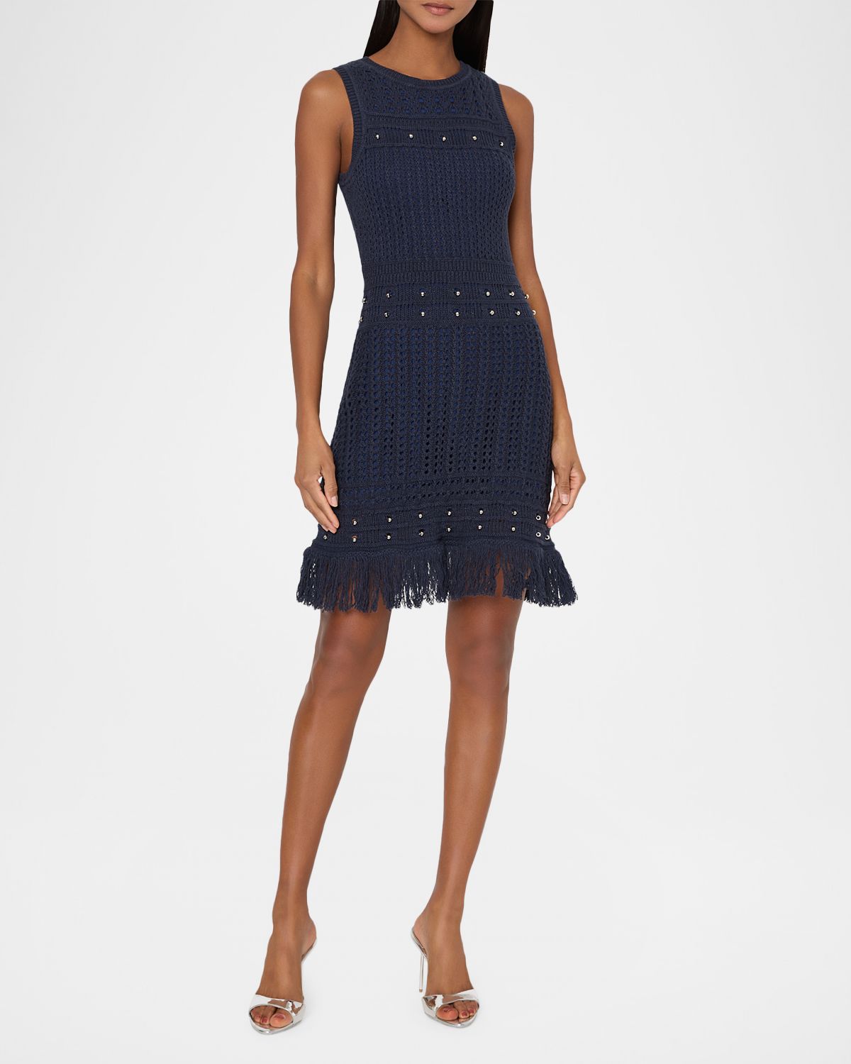 Milly Beaded Fringe Knit Shell Mini Dress