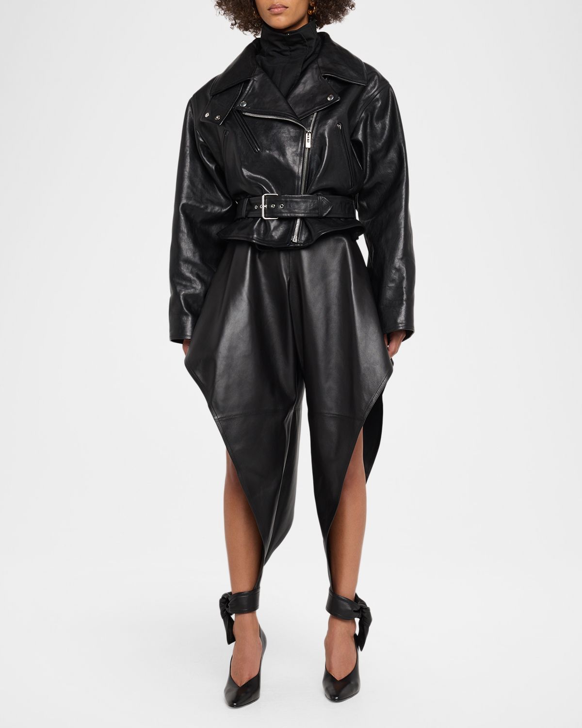 ALAÏA Leather Pointed Ruffle Ankle-Tie Pants | Thumbnail 5 ALAÏA Leather Pointed Ruffle Ankle-Tie Pants | Thumbnail 5