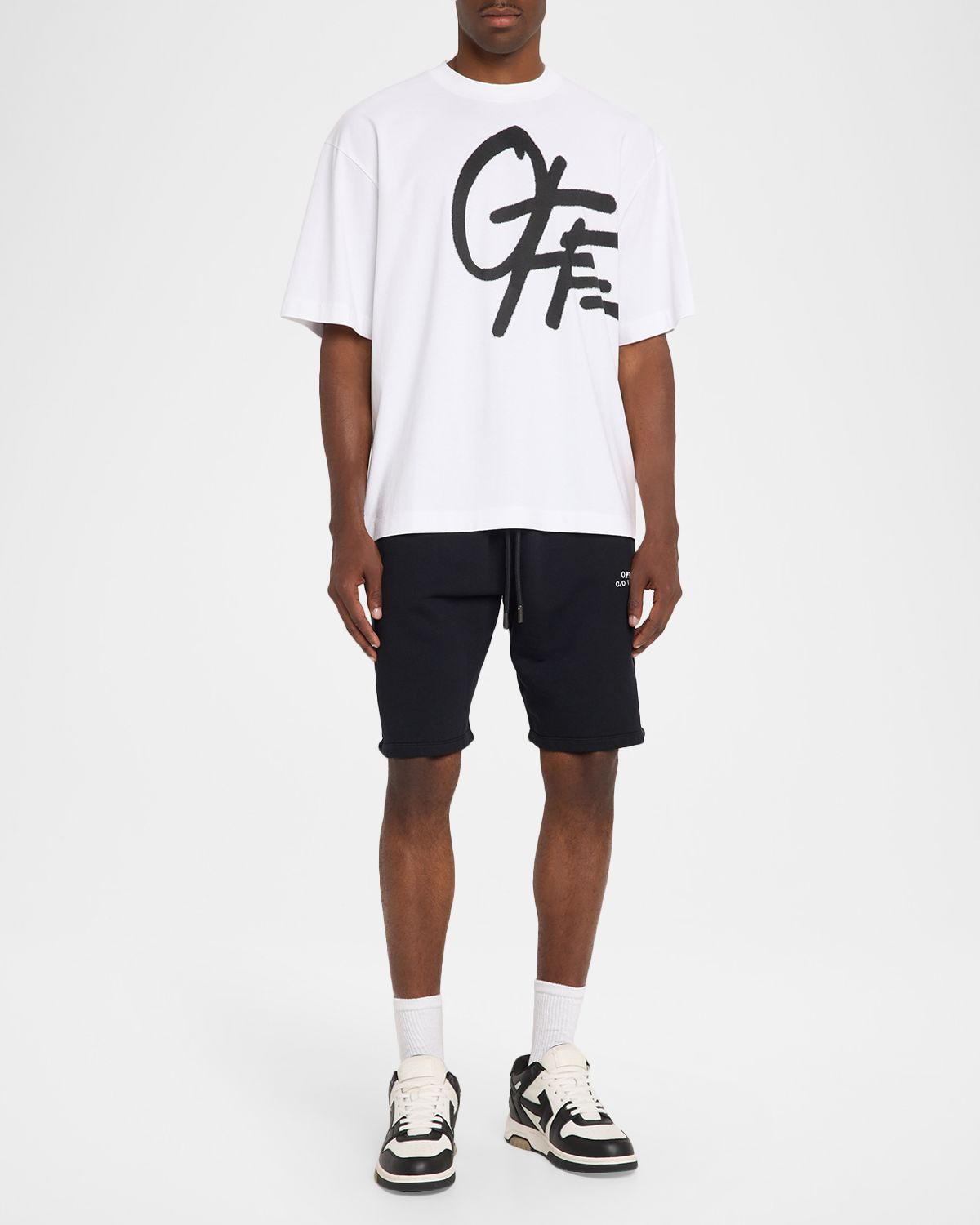 Off-White Men 's Graffiti Logo Cotton Crewneck T-Shirt