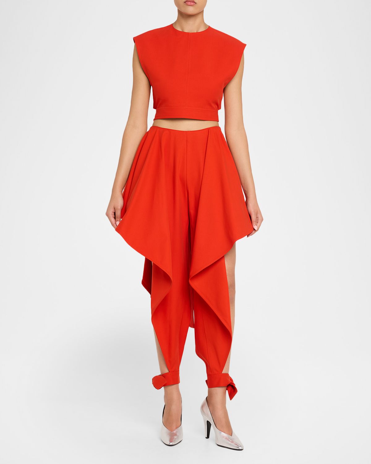 ALAIA Cap-Sleeve Belted Cotton Gabardine Crop Top