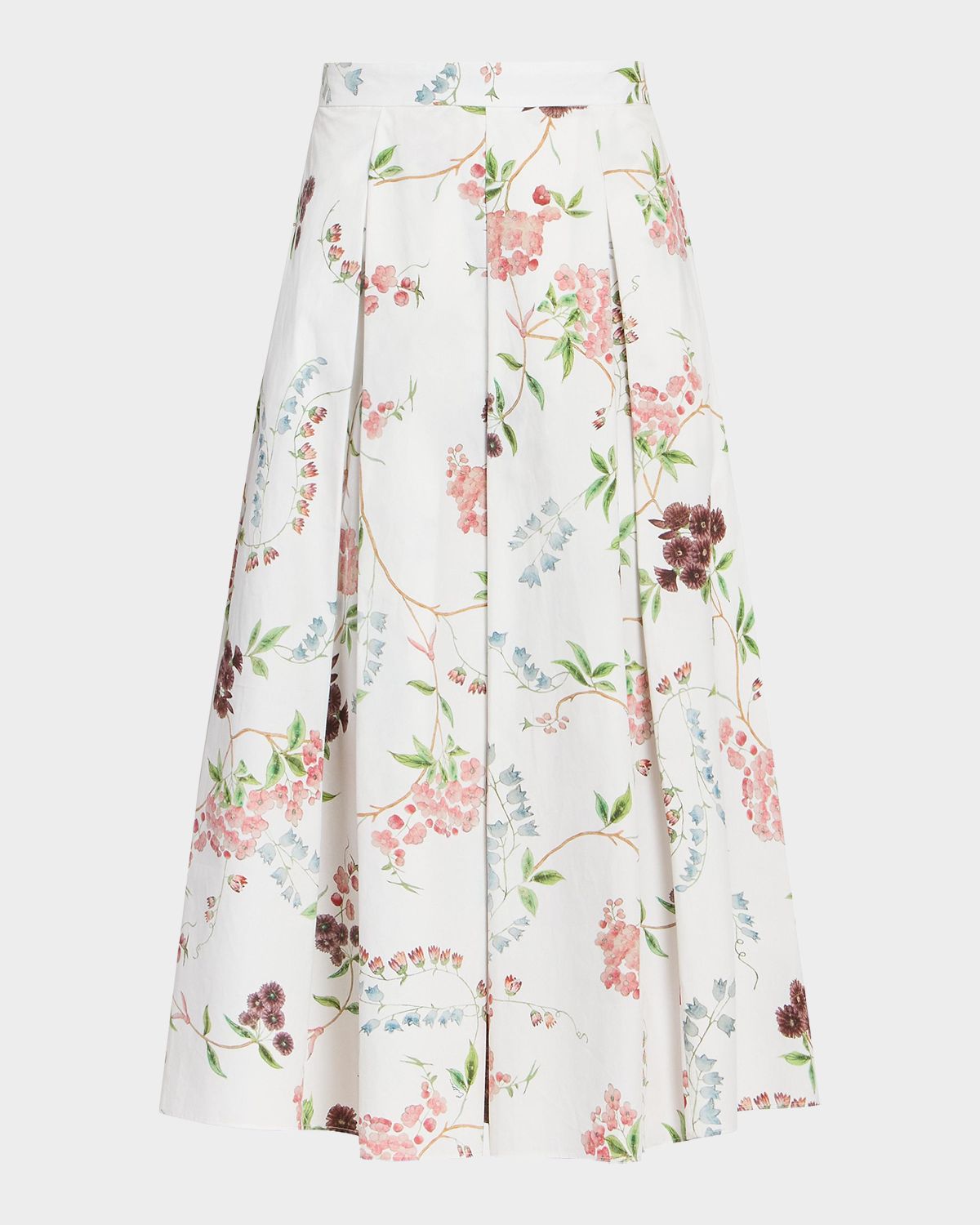 Erdem Floral Print Pleated Cotton Poplin Midi Skirt