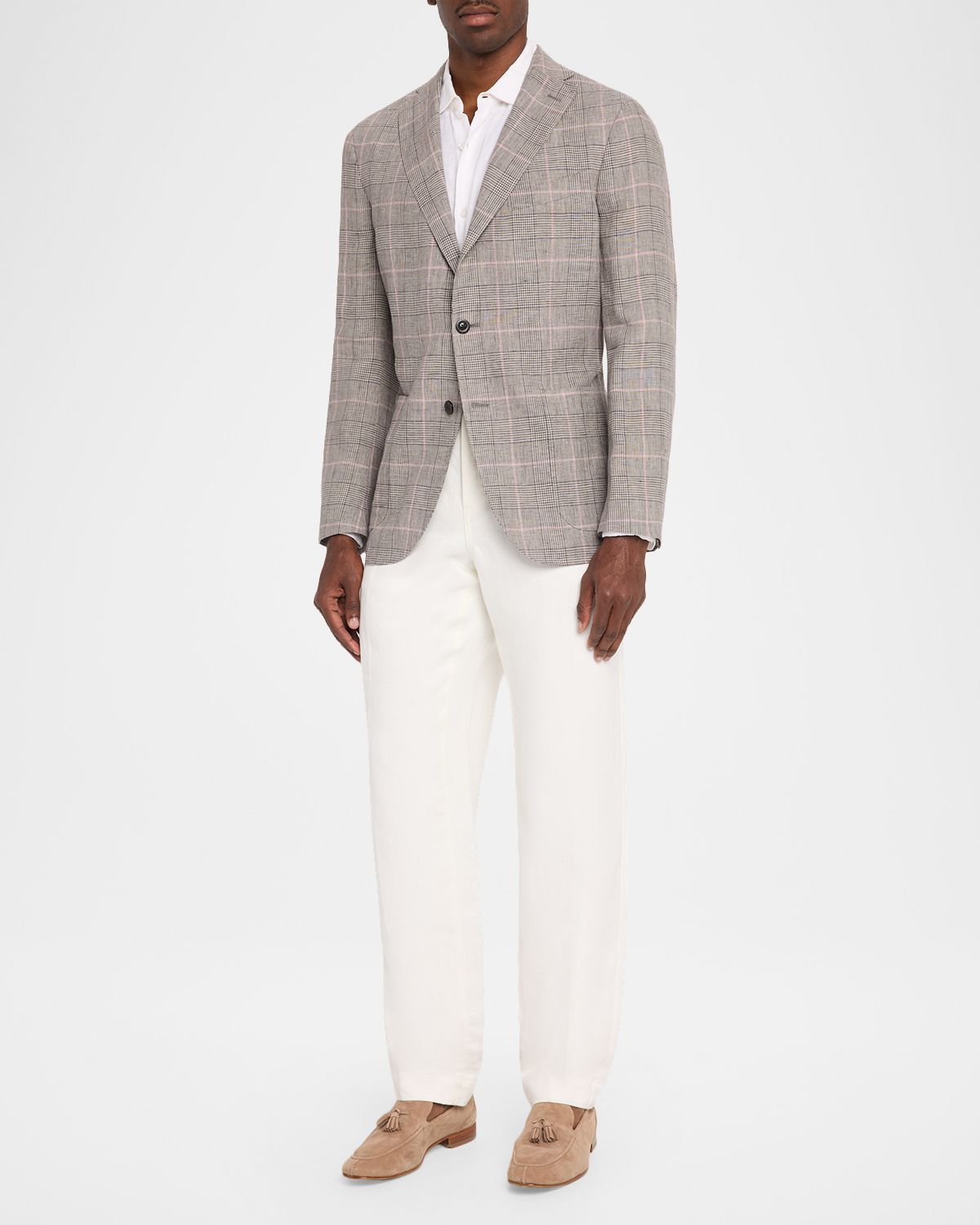 Boglioli Men 's Glen Plaid Linen Single-Breasted Jacket | Thumbnail 8 Boglioli Men 's Glen Plaid Linen Single-Breasted Jacket | Thumbnail 8