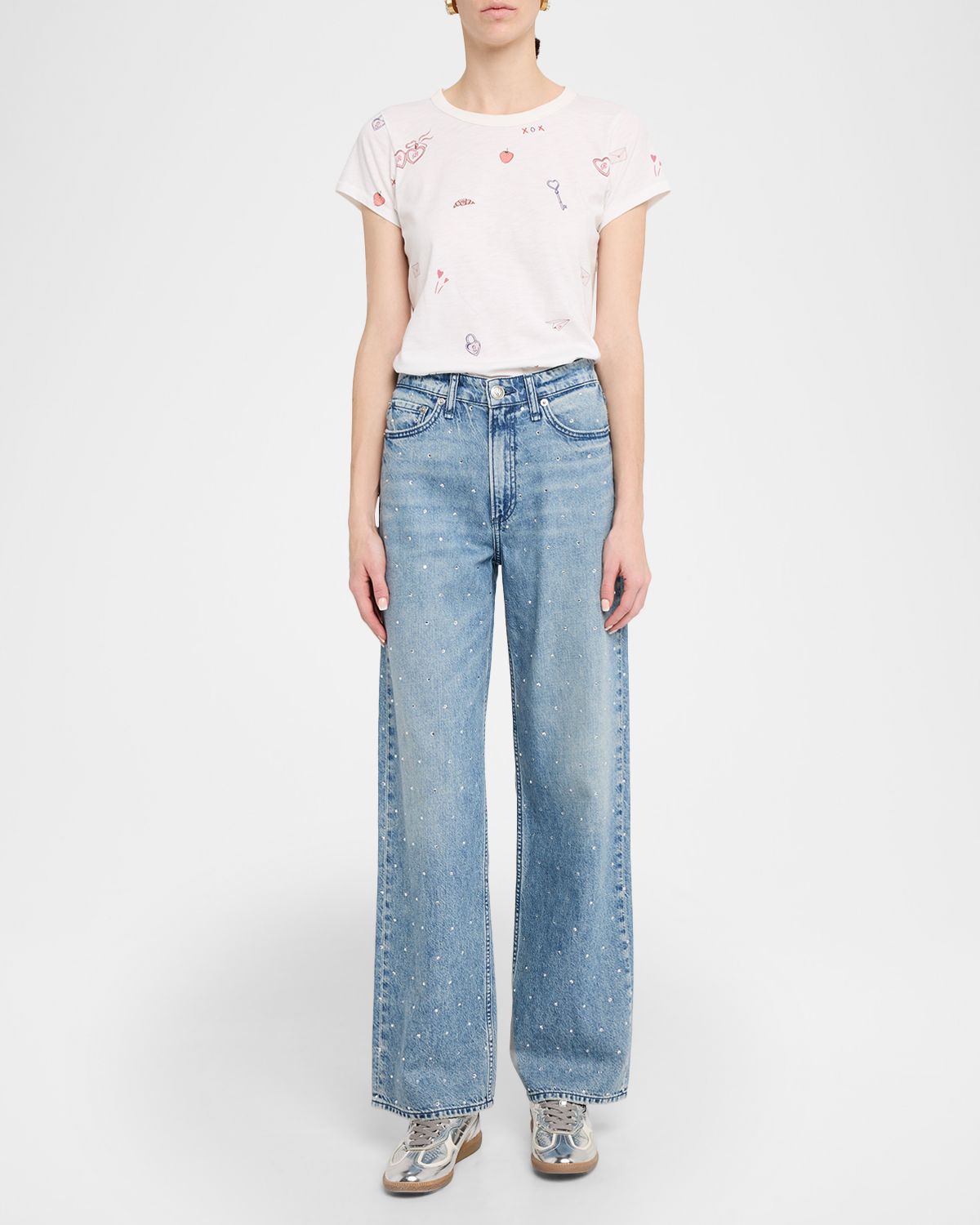 Rag & Bone Featherweight Logan Embellished Mid-Rise Wide Jeans