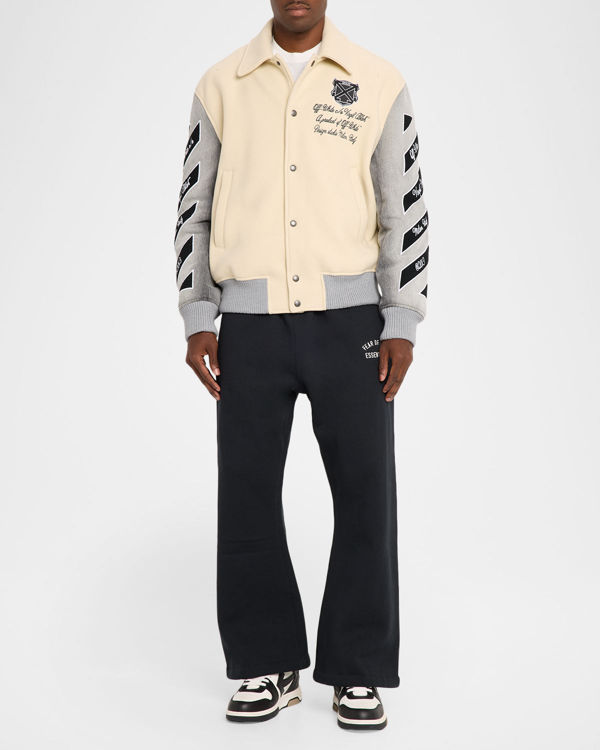 Off-White Men 's Diagonals Logo Varsity Jacket