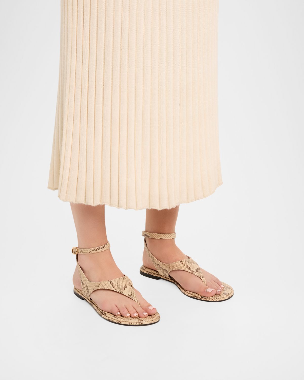 Stuart Weitzman Marley Snake-Embossed Leather Flat Thong Sandals