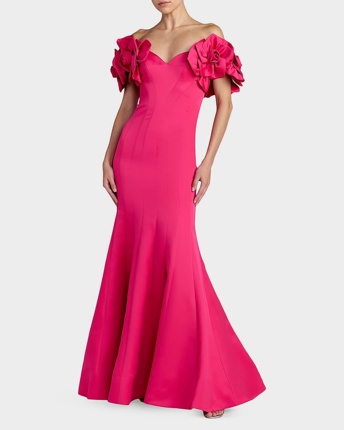 Mac Duggal Embellished Satin Off-Shoulder Trumpet Gown