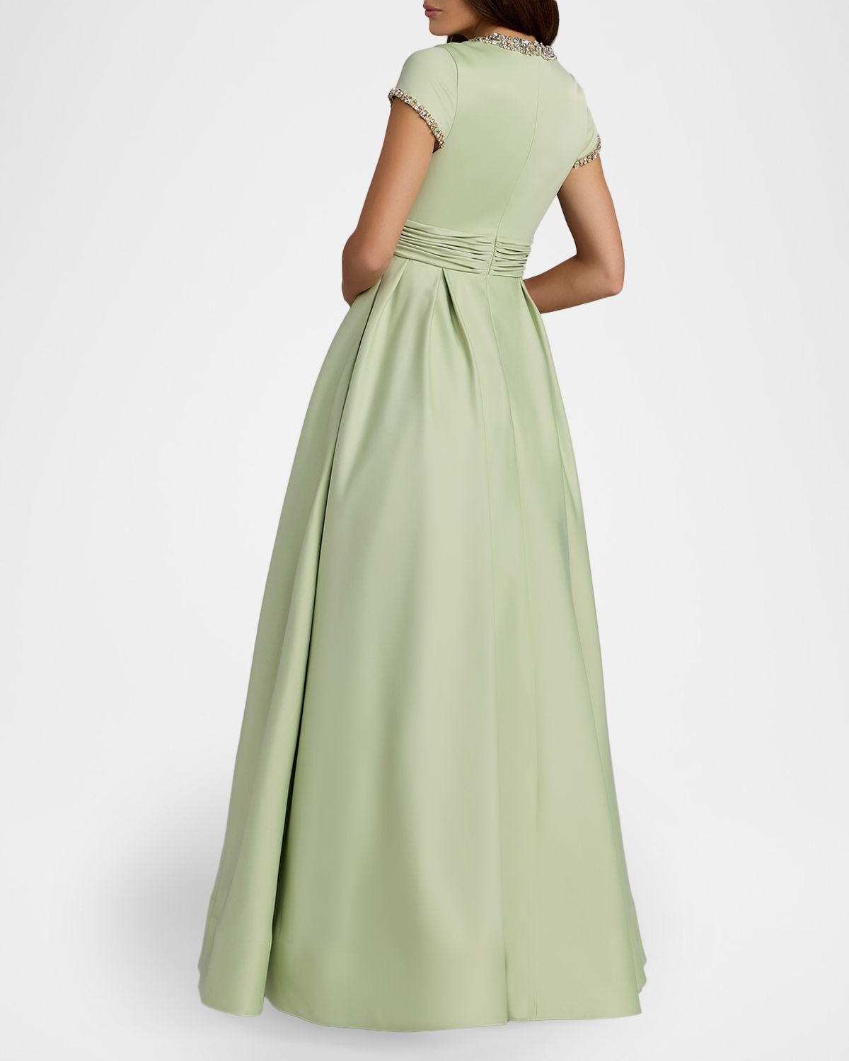 Mac Duggal Embellished Satin Cap-Sleeve Gown