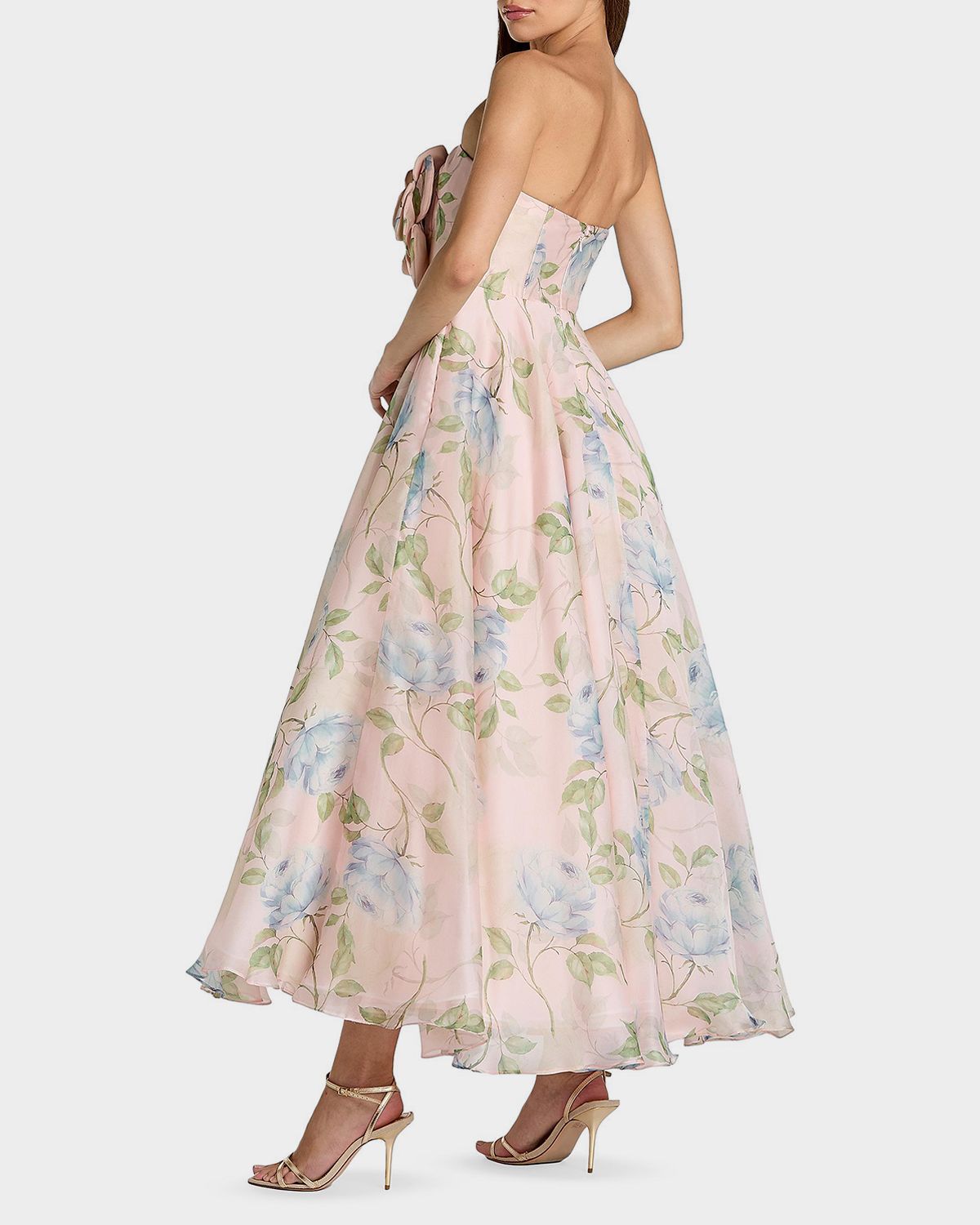 Mac Duggal Floral Organza A-Line Strapless Cocktail Dress
