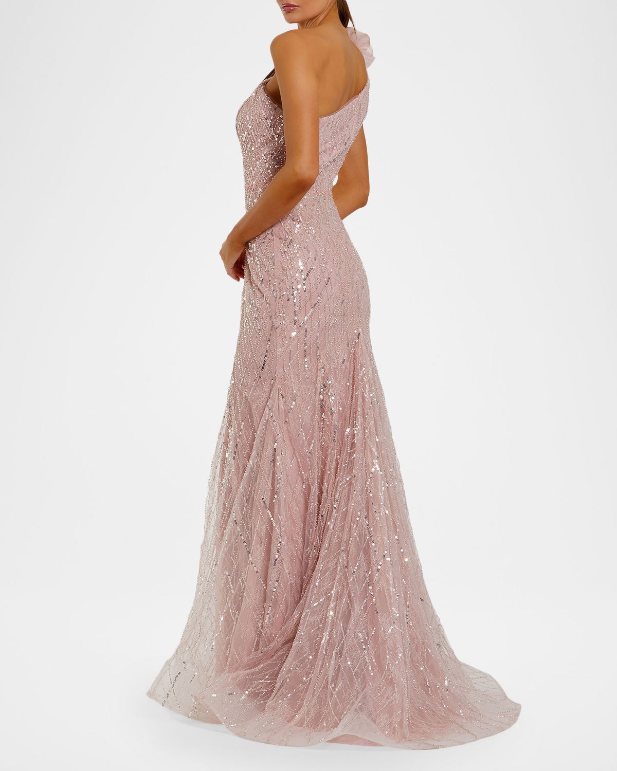 Mac Duggal Beaded One-Shoulder Trumpet Gown
