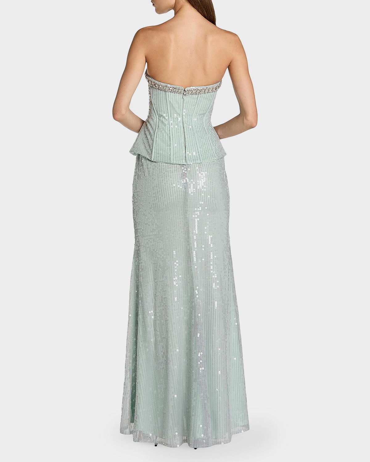 Mac Duggal Sequined Peplum Strapless Gown