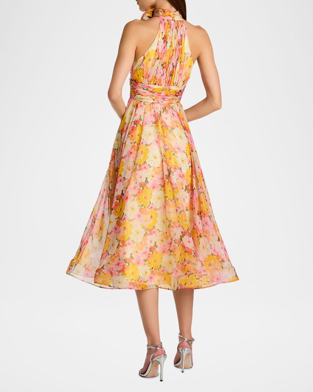 Mac Duggal Floral-Print Chiffon Halter Midi Dress