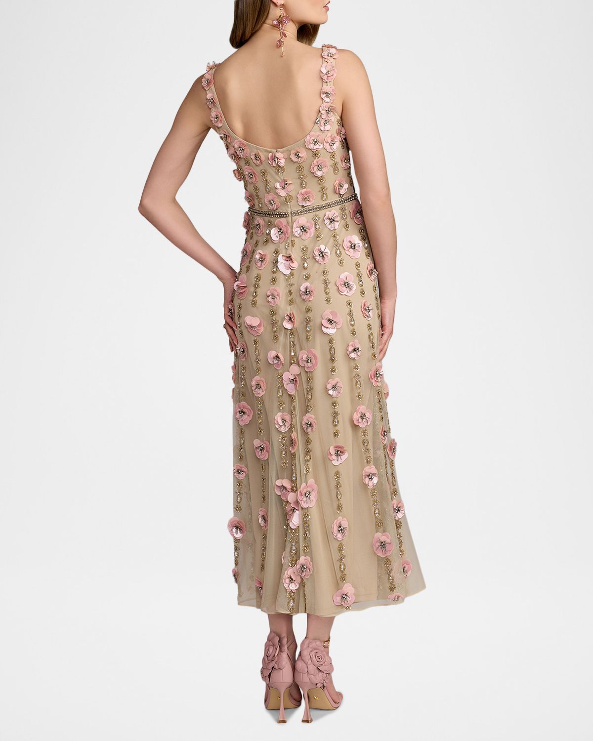 Mac Duggal 3D Floral-Embellished Midi-Dress