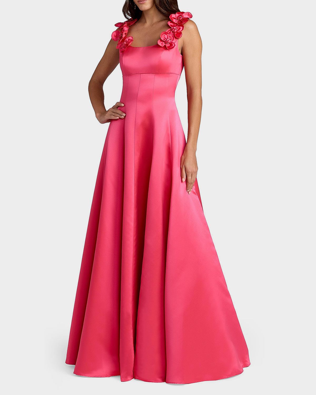 Mac Duggal Embellished Satin Square-Neck Gown