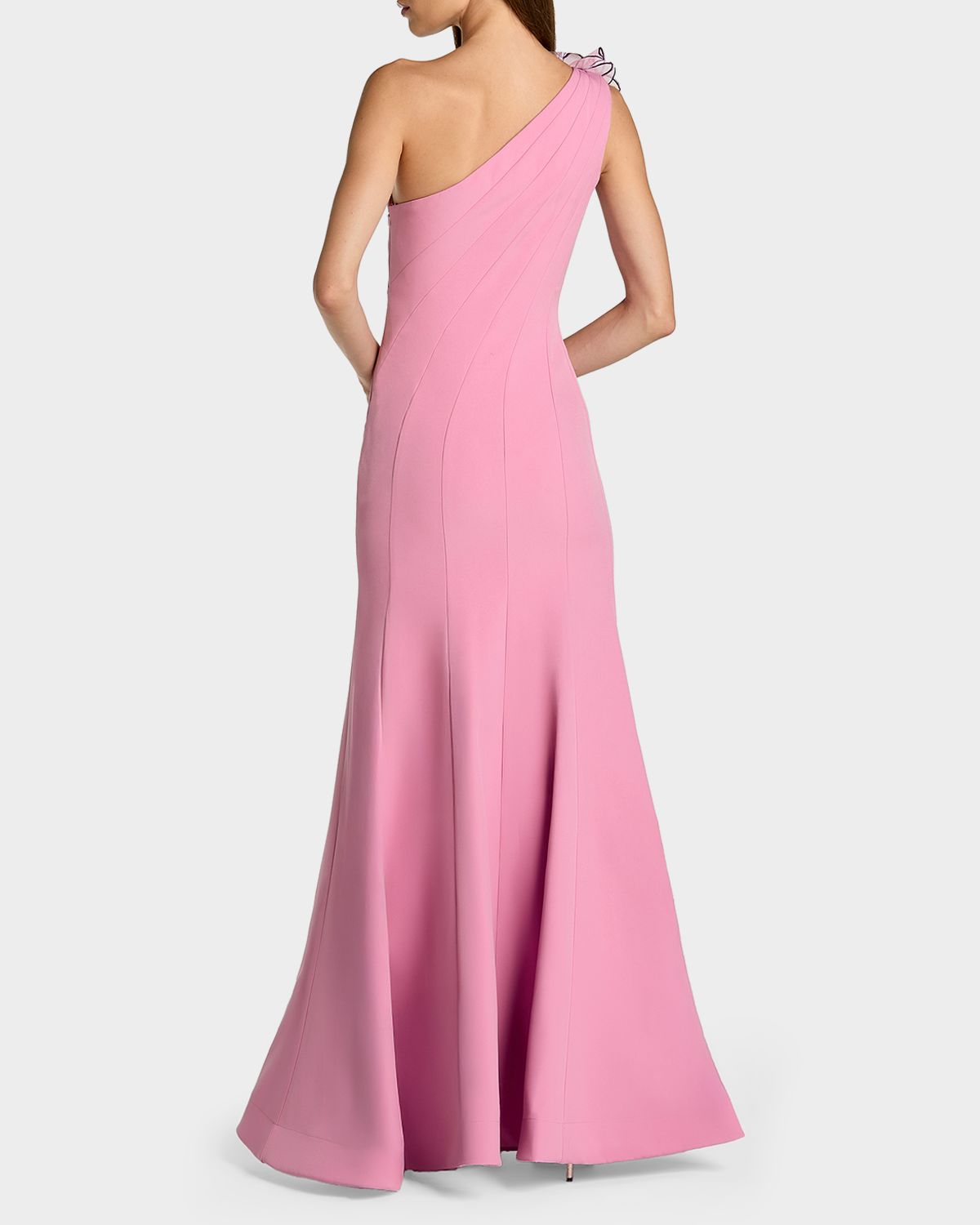 Mac Duggal Floral Appliqué One-Shoulder Gown