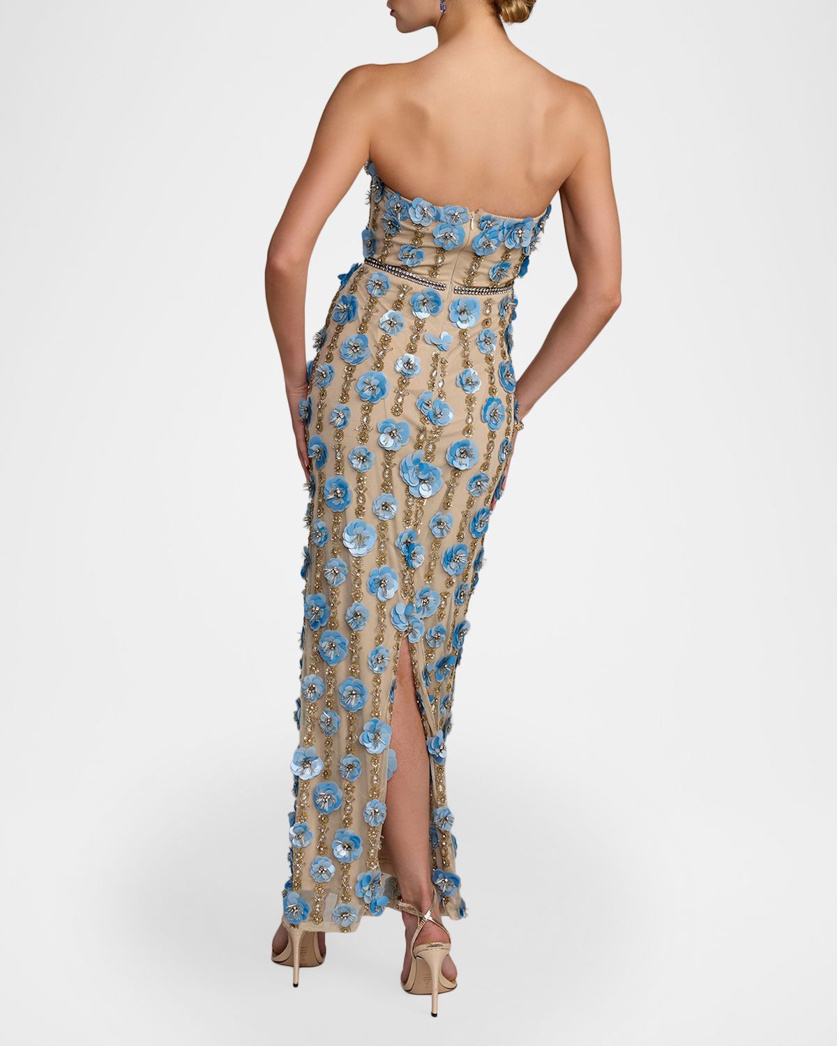 Mac Duggal 3D Floral-Embellished Strapless Maxi Dress