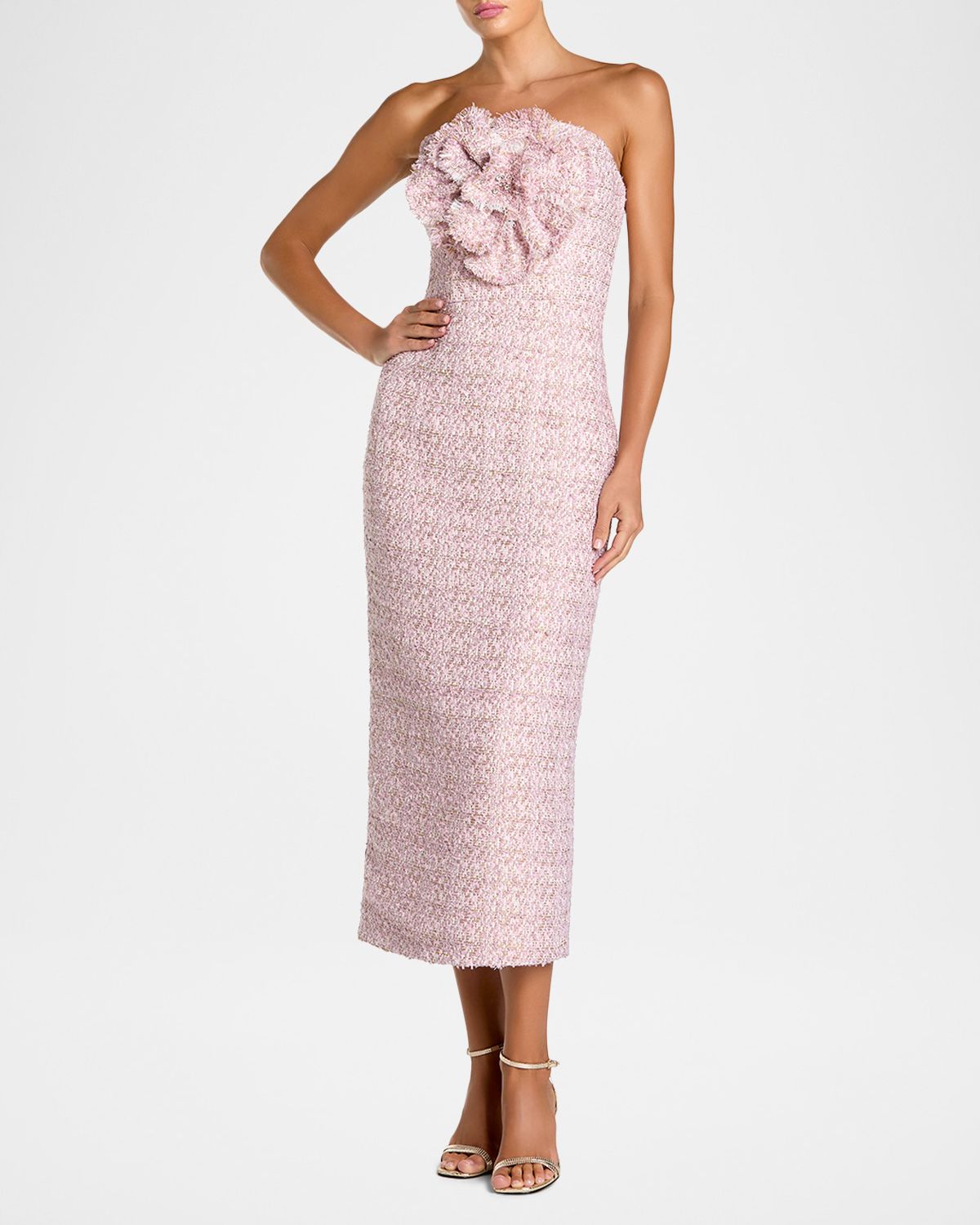 Mac Duggal Strapless Boucle Column Midi Dress