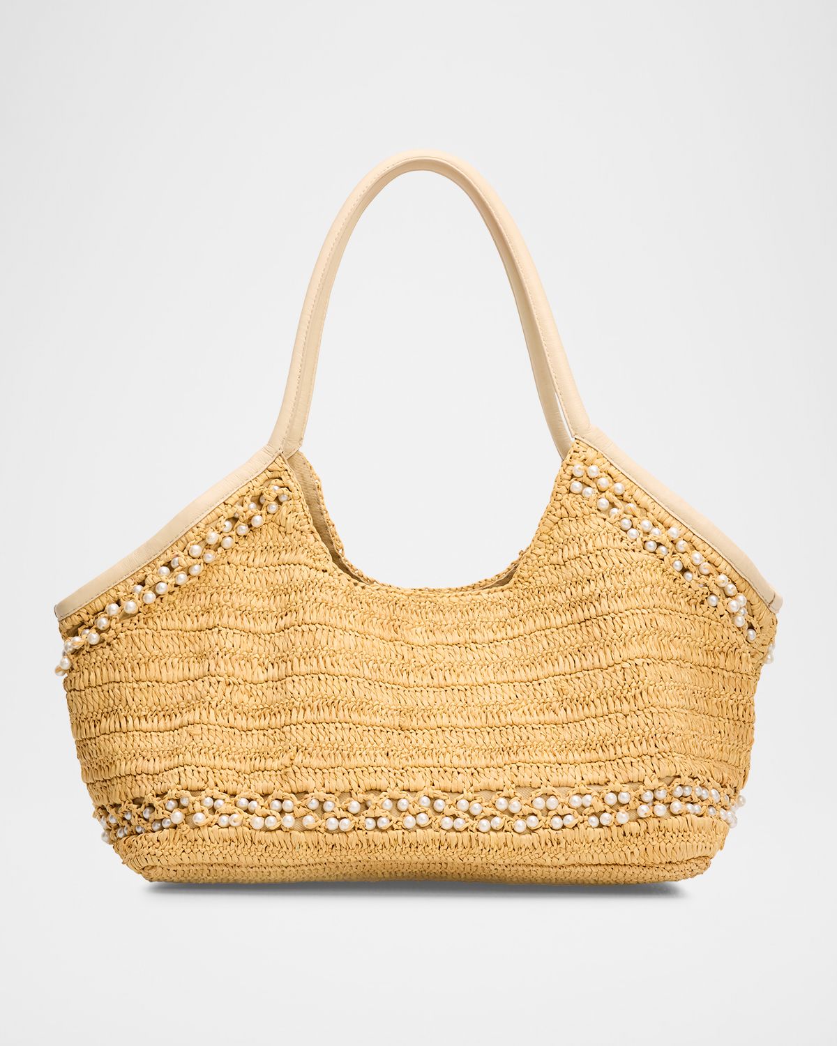 BTB Los Angeles Brandie Pearly-Trim Raffia Tote Bag