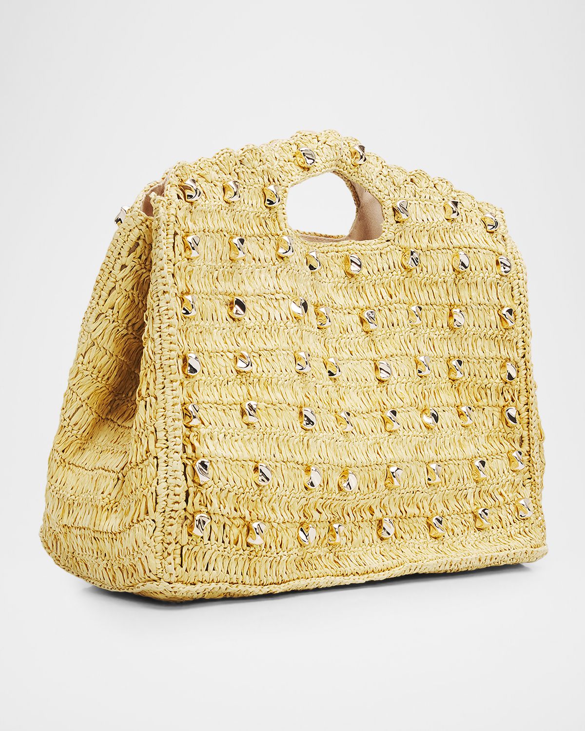 BTB Los Angeles Galia Studded Raffia Tote Bag