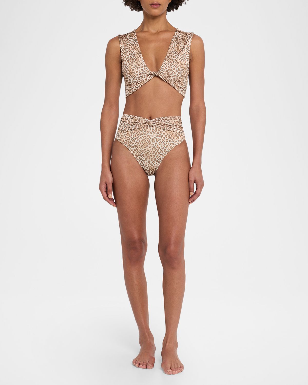 Ramy Brook Dina Leopard-Print High-Waist Bikini Bottoms