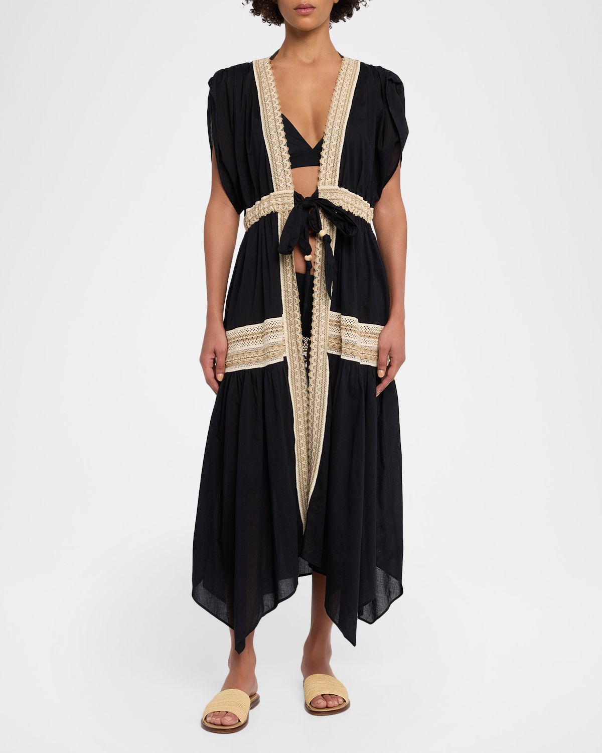 Ramy Brook Audra Embroidered Cotton Tie-Waist Coverup Dress