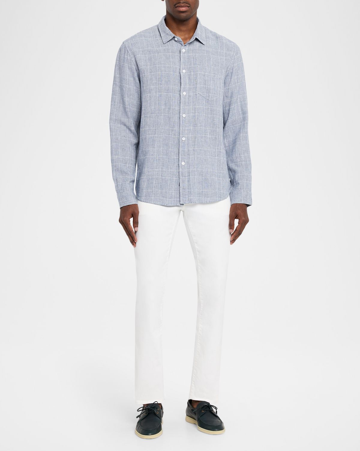 Rails Men 's Linen and Cotton Windowpane Plaid Button-Down Shirt