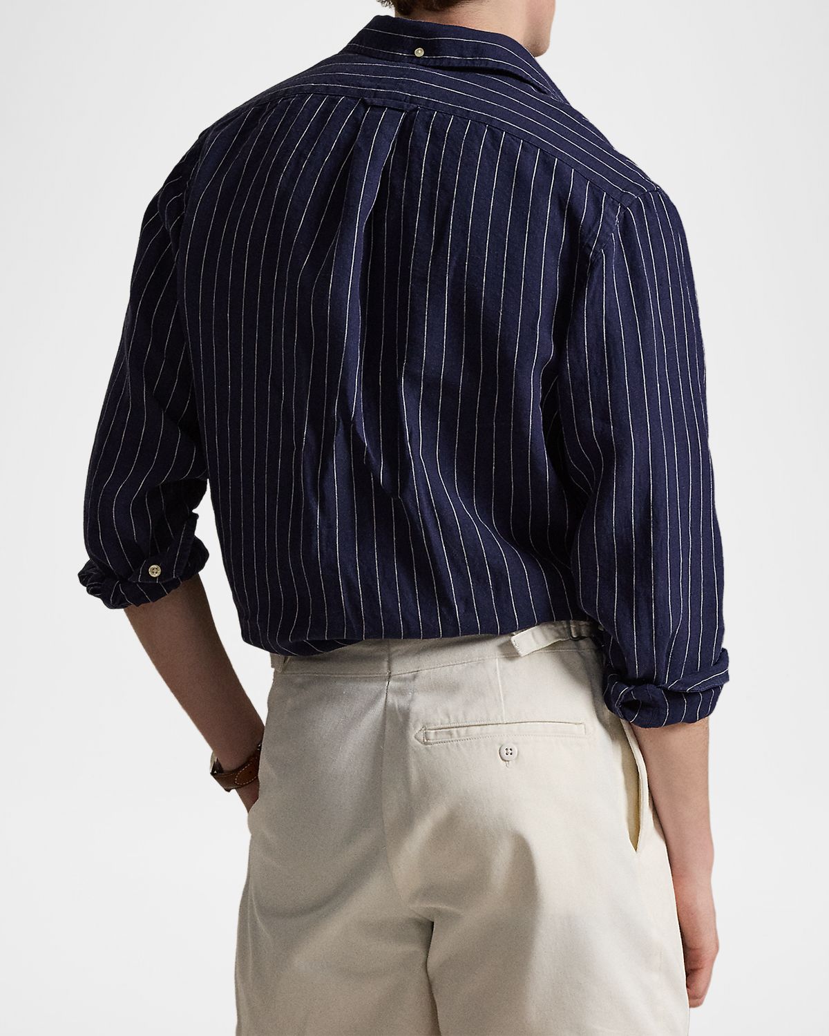 Polo Ralph Lauren Men 's Slub Linen Hairline Stripe Button-Down Shirt | Thumbnail 3 Polo Ralph Lauren Men 's Slub Linen Hairline Stripe Button-Down Shirt | Thumbnail 3