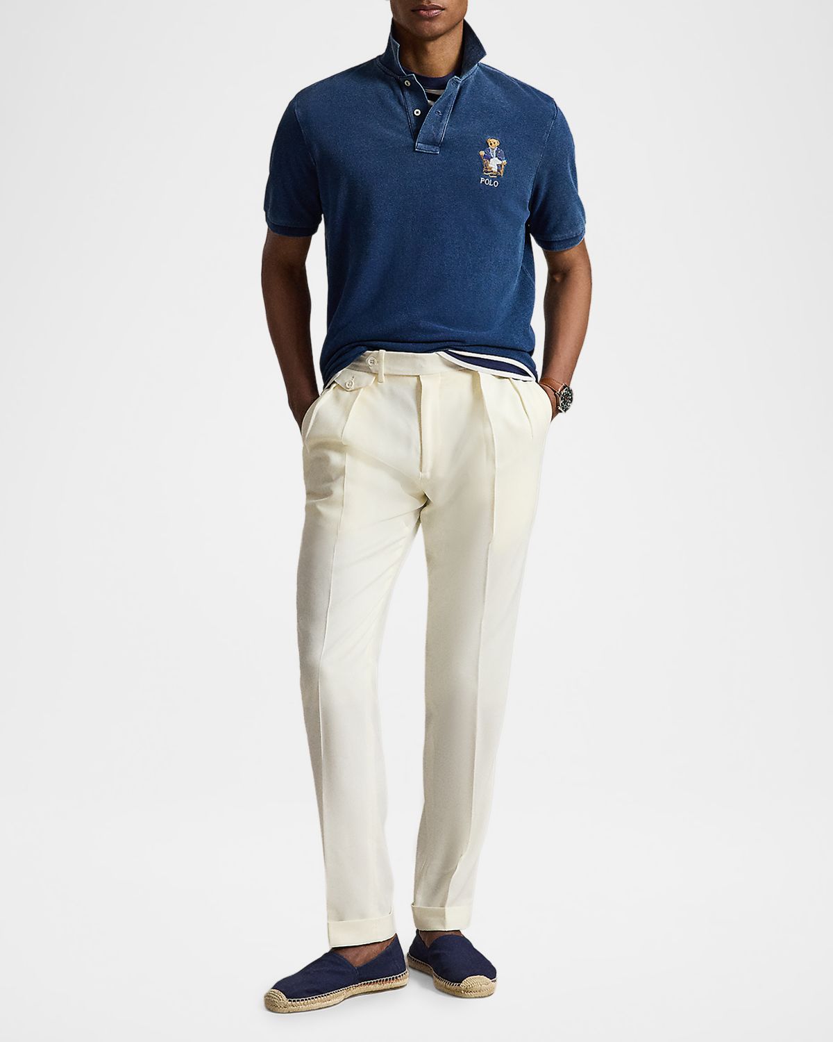 Polo Ralph Lauren Men 's Mesh Knit Embroidered-Bear Cotton Polo Shirt
