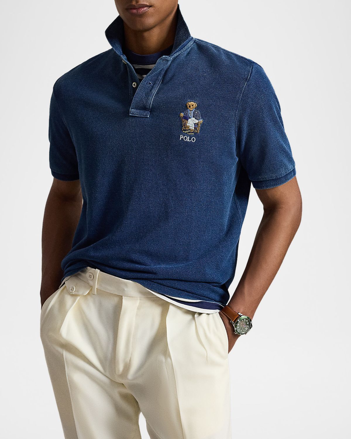 Polo Ralph Lauren Men 's Mesh Knit Embroidered-Bear Cotton Polo Shirt | Thumbnail 4 Polo Ralph Lauren Men 's Mesh Knit Embroidered-Bear Cotton Polo Shirt | Thumbnail 4