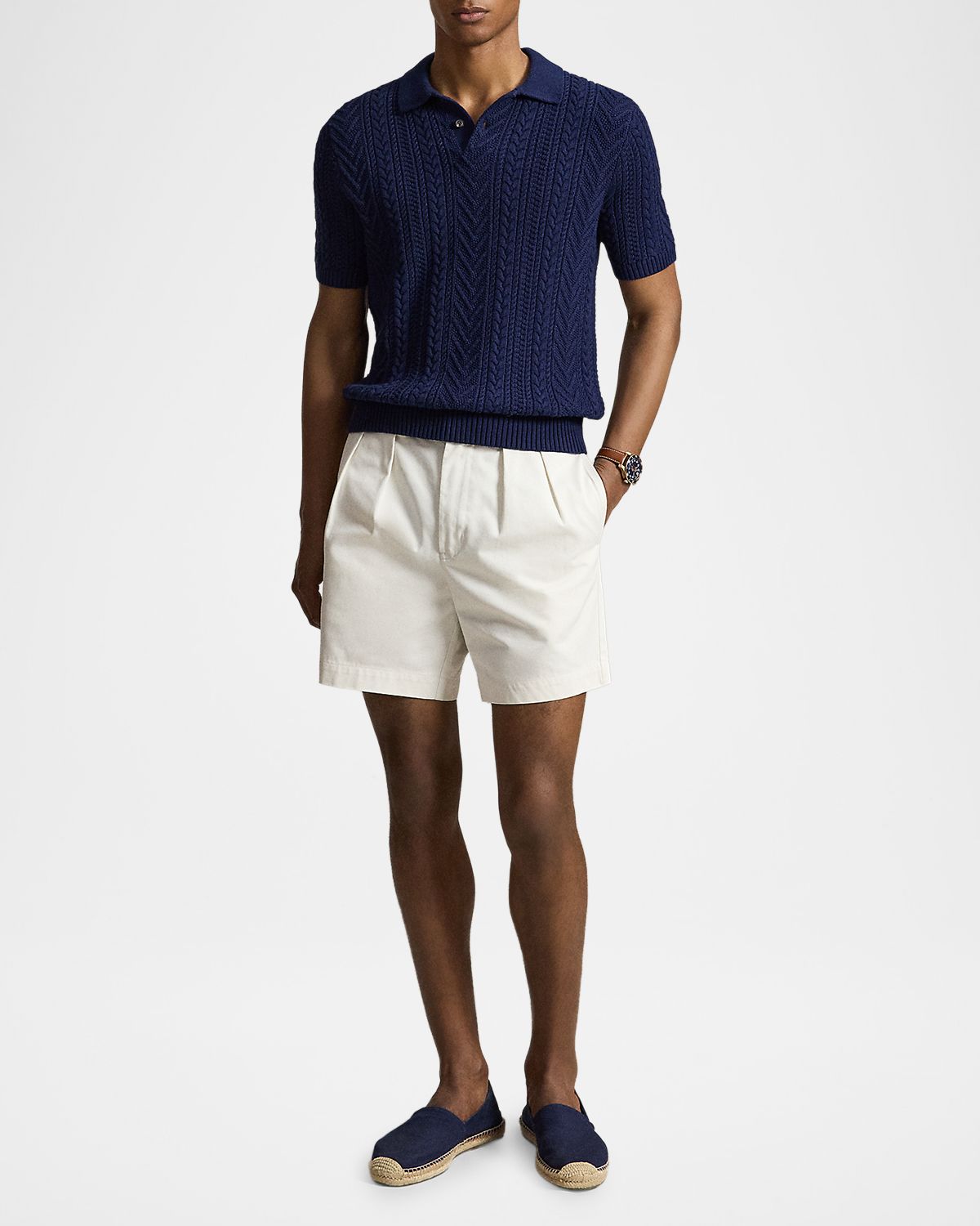 Polo Ralph Lauren Men 's Cotton Aran Knit Short-Sleeve Polo Sweater | Thumbnail 2 Polo Ralph Lauren Men 's Cotton Aran Knit Short-Sleeve Polo Sweater | Thumbnail 2