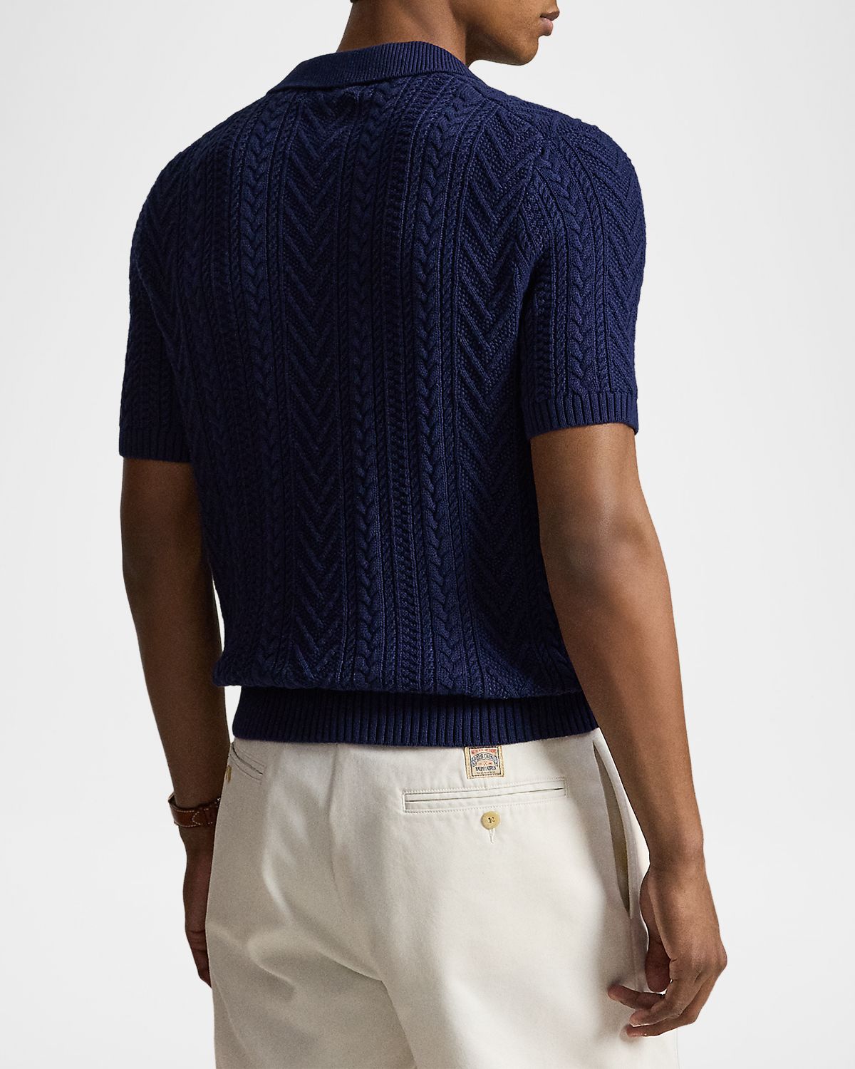 Polo Ralph Lauren Men 's Cotton Aran Knit Short-Sleeve Polo Sweater | Thumbnail 3 Polo Ralph Lauren Men 's Cotton Aran Knit Short-Sleeve Polo Sweater | Thumbnail 3