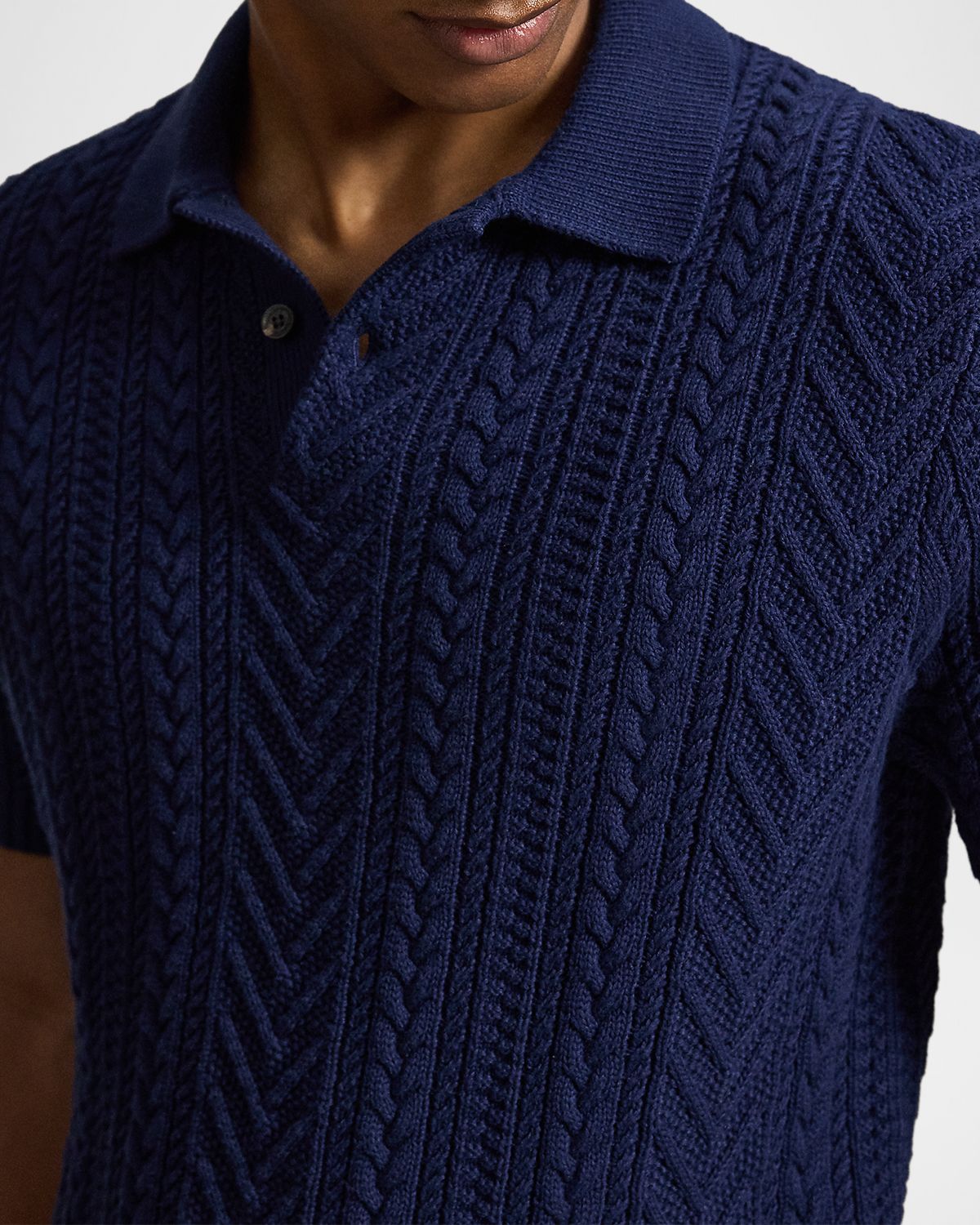Polo Ralph Lauren Men 's Cotton Aran Knit Short-Sleeve Polo Sweater | Thumbnail 5 Polo Ralph Lauren Men 's Cotton Aran Knit Short-Sleeve Polo Sweater | Thumbnail 5