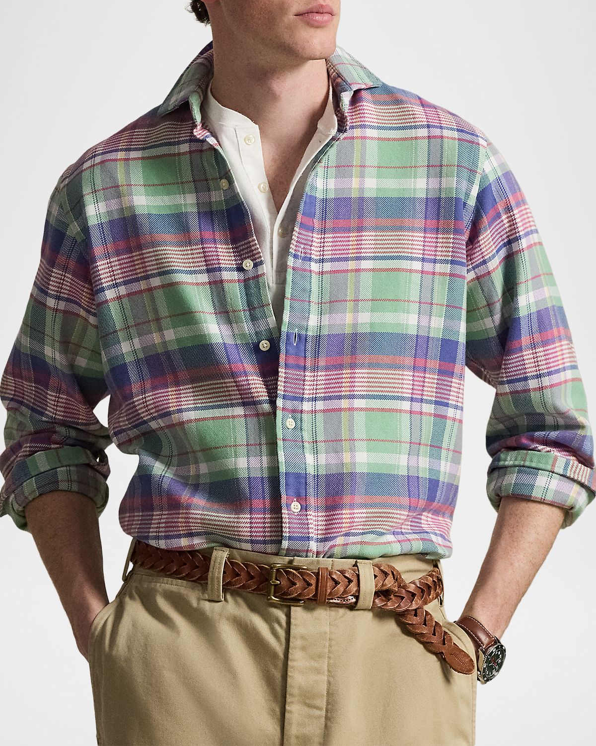 Polo Ralph Lauren Men 's Classic Fit Plaid Flannel Button-Down Shirt | Thumbnail 4 Polo Ralph Lauren Men 's Classic Fit Plaid Flannel Button-Down Shirt | Thumbnail 4
