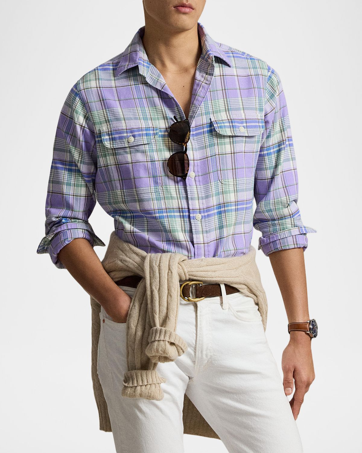 Polo Ralph Lauren Men 's Classic Fit Plaid Flannel Button-Down Shirt | Thumbnail 4 Polo Ralph Lauren Men 's Classic Fit Plaid Flannel Button-Down Shirt | Thumbnail 4