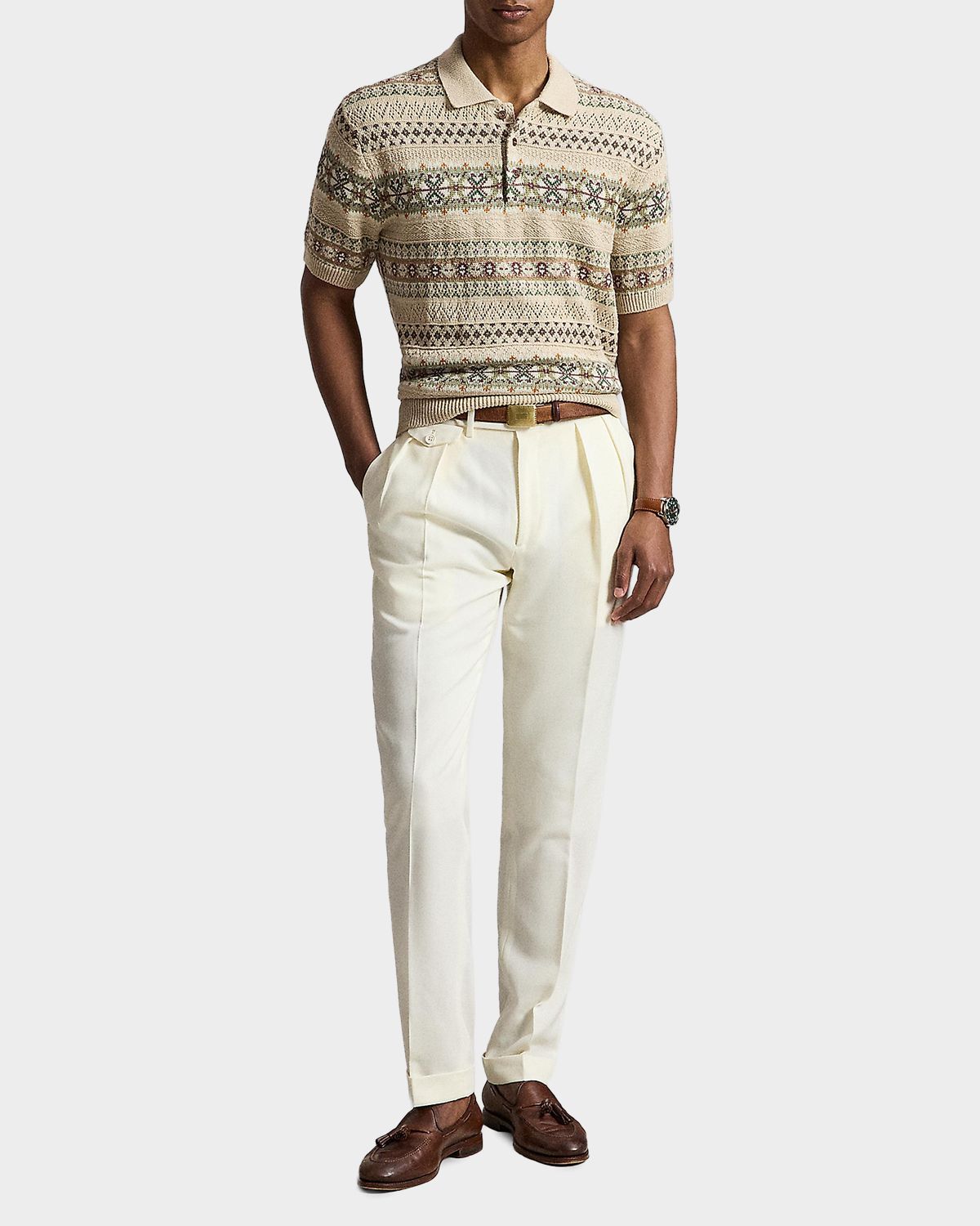 Polo Ralph Lauren Men 's Fair Isle Linen-Cotton Polo Sweater | Thumbnail 2 Polo Ralph Lauren Men 's Fair Isle Linen-Cotton Polo Sweater | Thumbnail 2