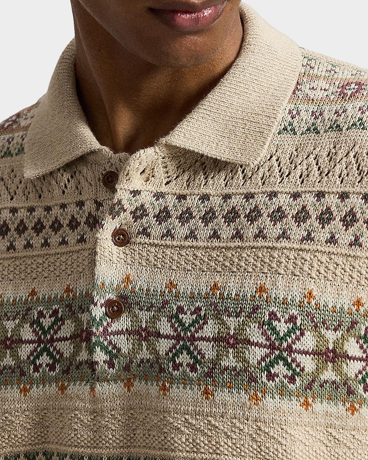 Polo Ralph Lauren Men 's Fair Isle Linen-Cotton Polo Sweater | Thumbnail 5 Polo Ralph Lauren Men 's Fair Isle Linen-Cotton Polo Sweater | Thumbnail 5