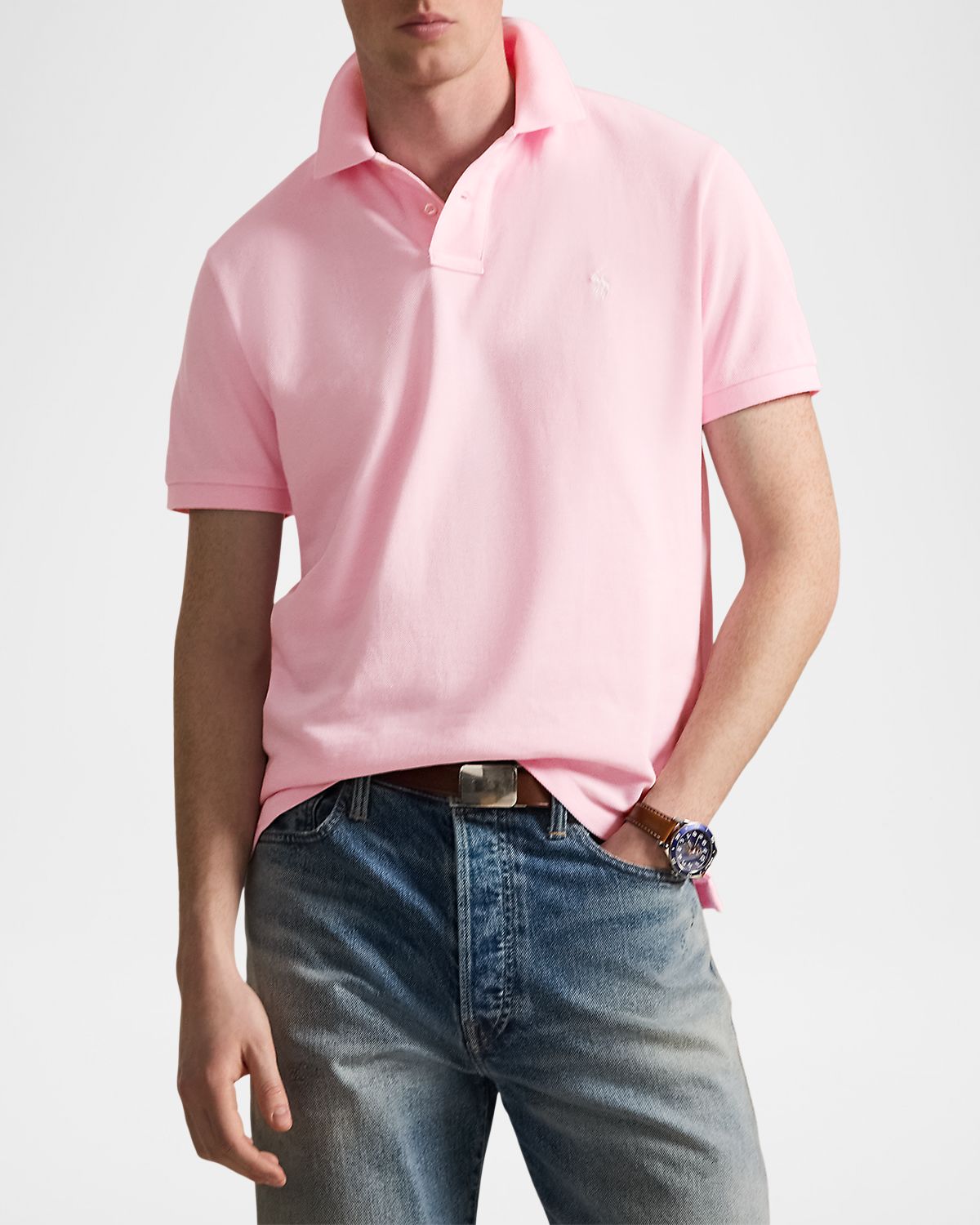 Polo Ralph Lauren Men 's Cotton Mesh Embroidered-Pony Polo Shirt | Thumbnail 4 Polo Ralph Lauren Men 's Cotton Mesh Embroidered-Pony Polo Shirt | Thumbnail 4