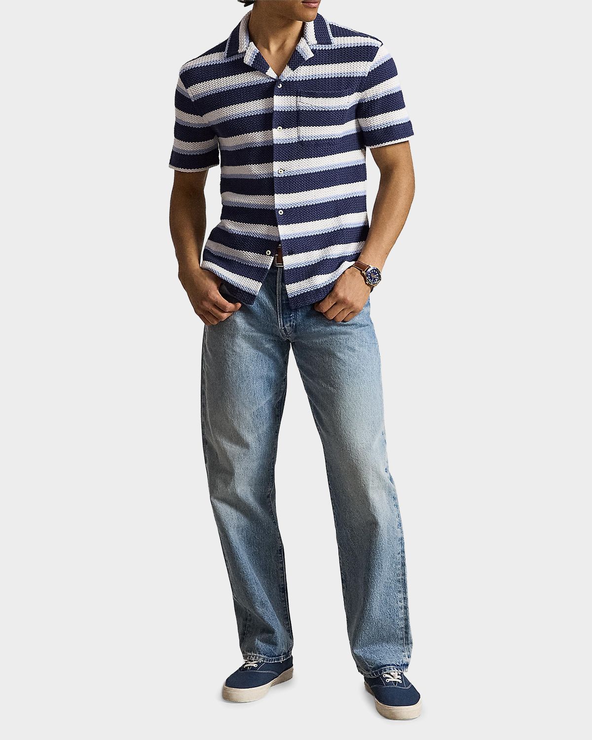 Polo Ralph Lauren Men 's Stripe Herringbone Camp Shirt | Thumbnail 2 Polo Ralph Lauren Men 's Stripe Herringbone Camp Shirt | Thumbnail 2