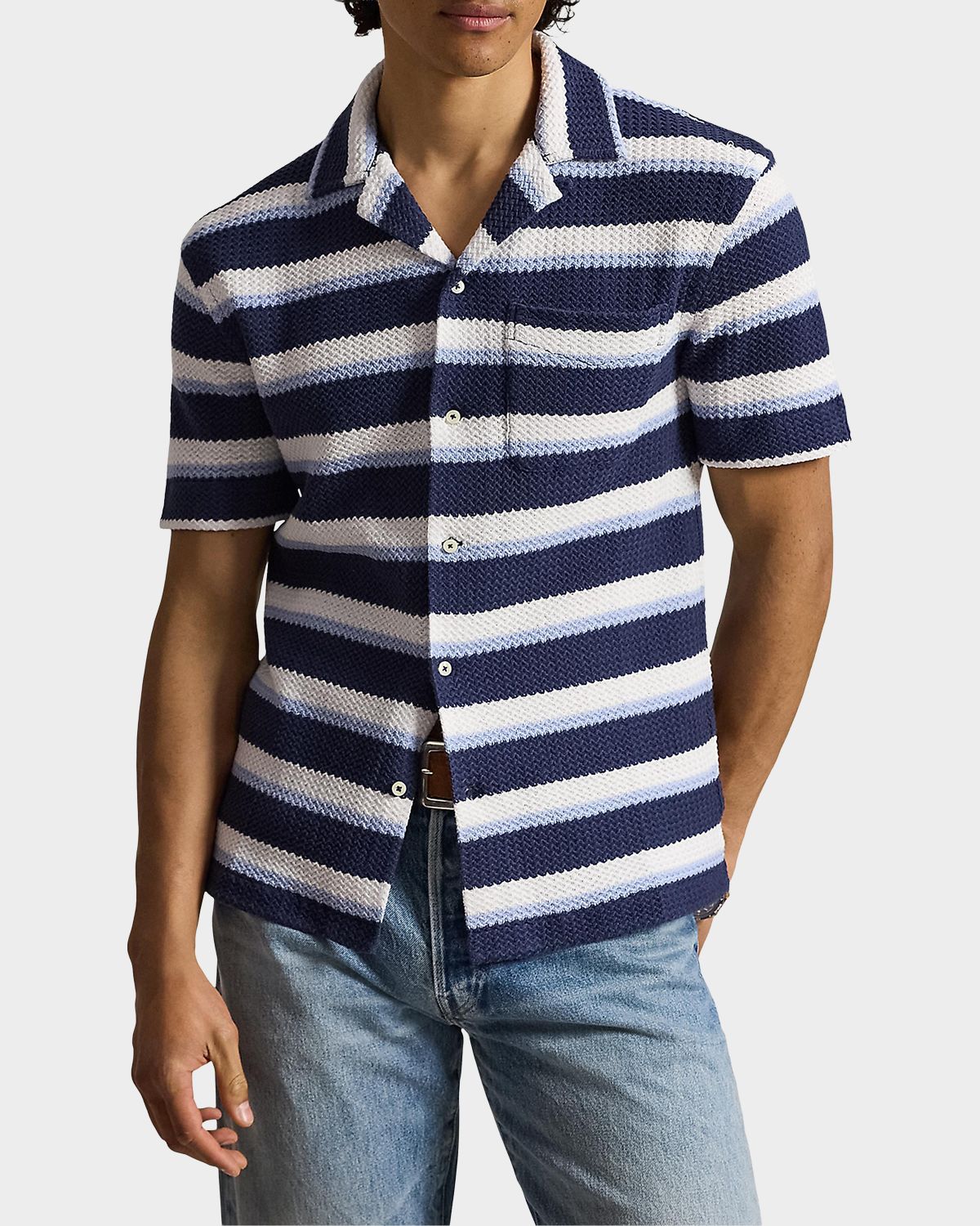 Polo Ralph Lauren Men 's Stripe Herringbone Camp Shirt | Thumbnail 4 Polo Ralph Lauren Men 's Stripe Herringbone Camp Shirt | Thumbnail 4