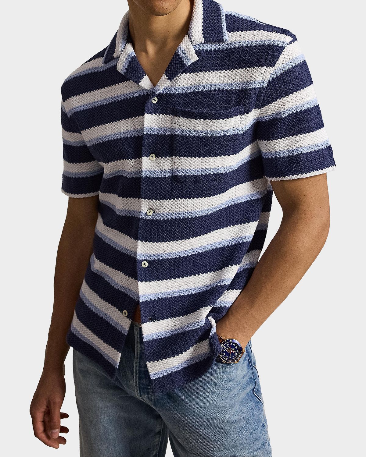 Polo Ralph Lauren Men 's Stripe Herringbone Camp Shirt | Thumbnail 5 Polo Ralph Lauren Men 's Stripe Herringbone Camp Shirt | Thumbnail 5