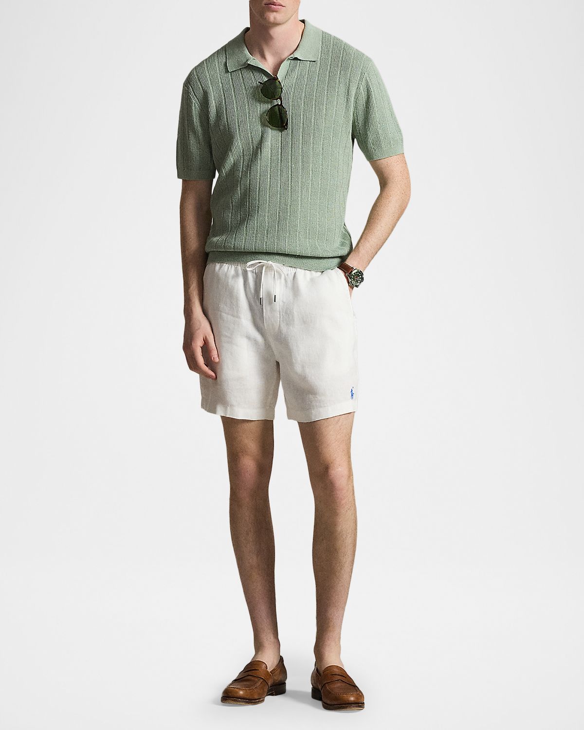 Polo Ralph Lauren Men 's Linen Pointelle Knit Short Sleeve Sweater | Thumbnail 2 Polo Ralph Lauren Men 's Linen Pointelle Knit Short Sleeve Sweater | Thumbnail 2