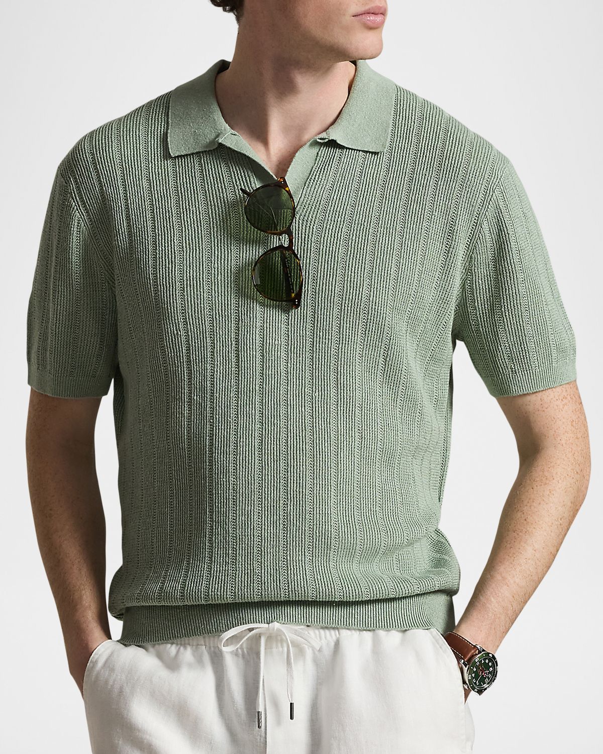 Polo Ralph Lauren Men 's Linen Pointelle Knit Short Sleeve Sweater | Thumbnail 4 Polo Ralph Lauren Men 's Linen Pointelle Knit Short Sleeve Sweater | Thumbnail 4